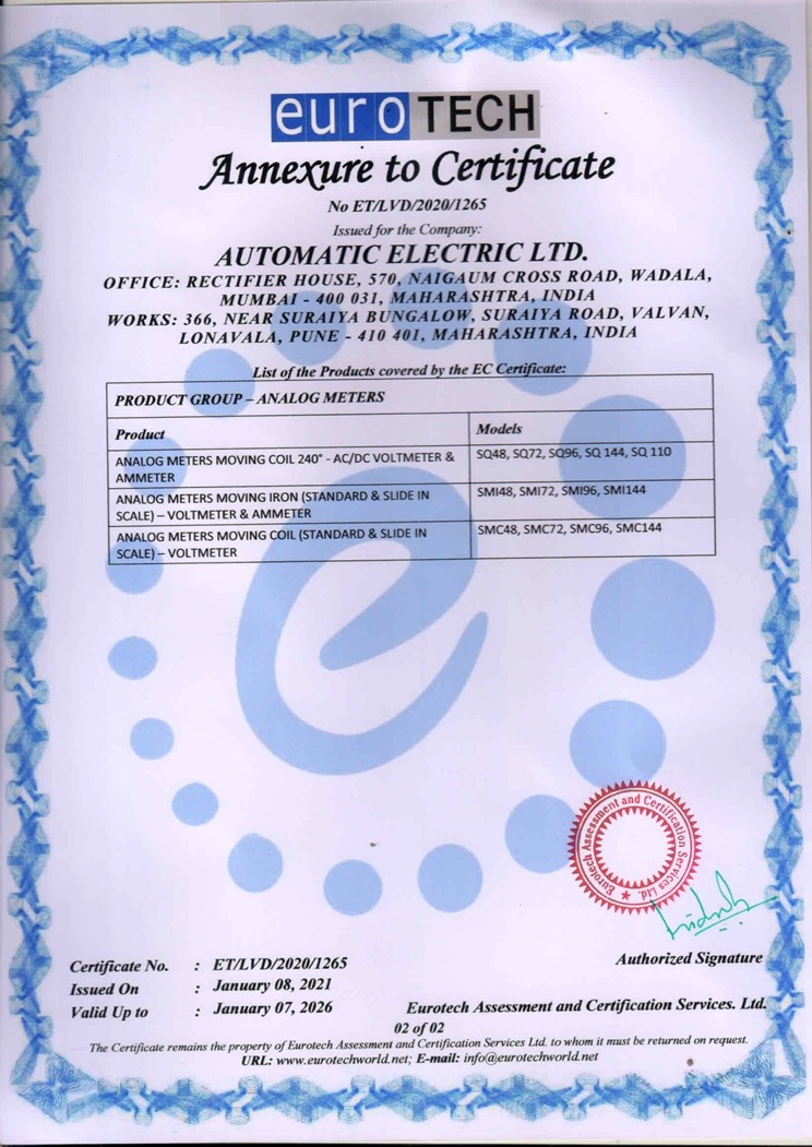 Analog Meter Certificate Page 2