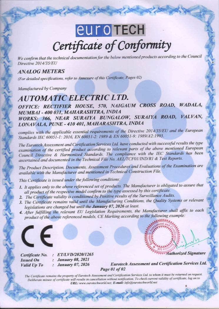 Analog Meter Certificate